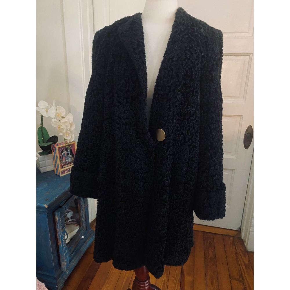 50 VTG Black Persian Lamb Fur Coat luxury old money rockabilly - Picture 7 of 12